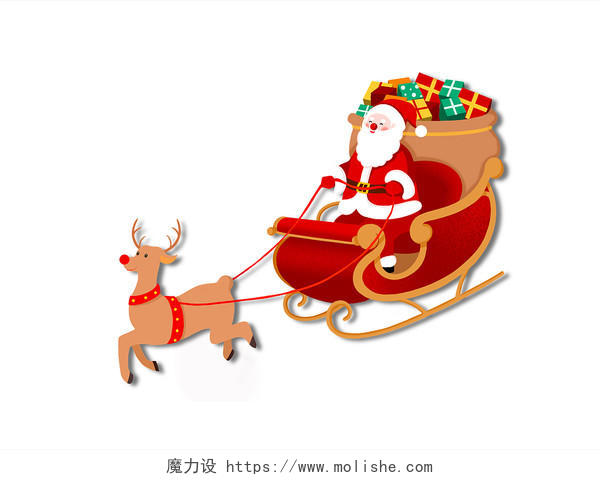 彩色卡通圣诞节圣诞老人麋鹿礼物圣诞元素PNG素材